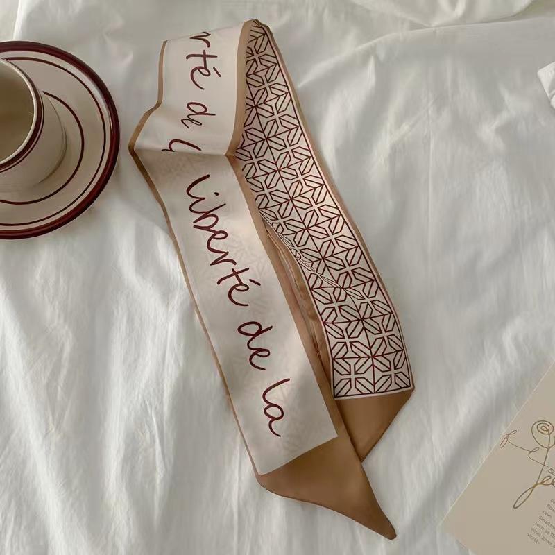 Маленький белый и нежно-зеленый шелковый шарф для женщин, тонкая лента, повязка на голову, резинка для волос, украшение для сумки, длинный