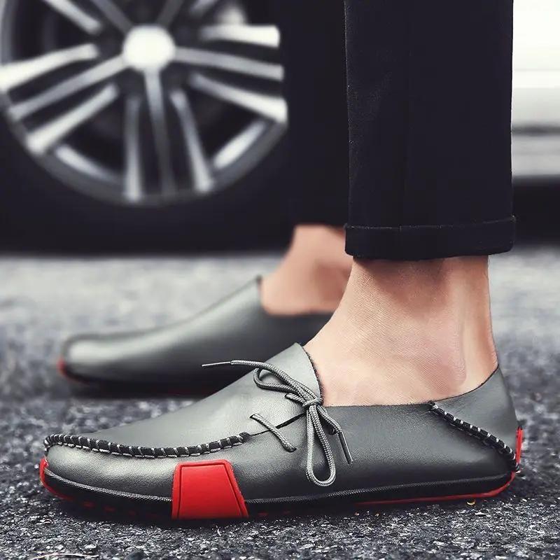 Fashion Pointed Toe Men's Leather Shoes Height Increasing Loafers Male Casual Shoe Slip-on Sale Adults Size 45 Low Price Social Elegant