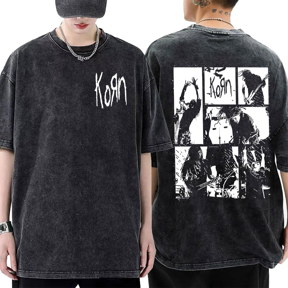 Washed Vintage Rock Band Korn Sick Twisted Tour 2000 Tshirts Male Alternative Nu Metal Music Tshirt Mens Oversized T Shirts