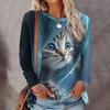 Fall Women's Long Sleeve T-Shirt Cute Cat Print Street Casual Crew Neck Pullover Oversized Clothing