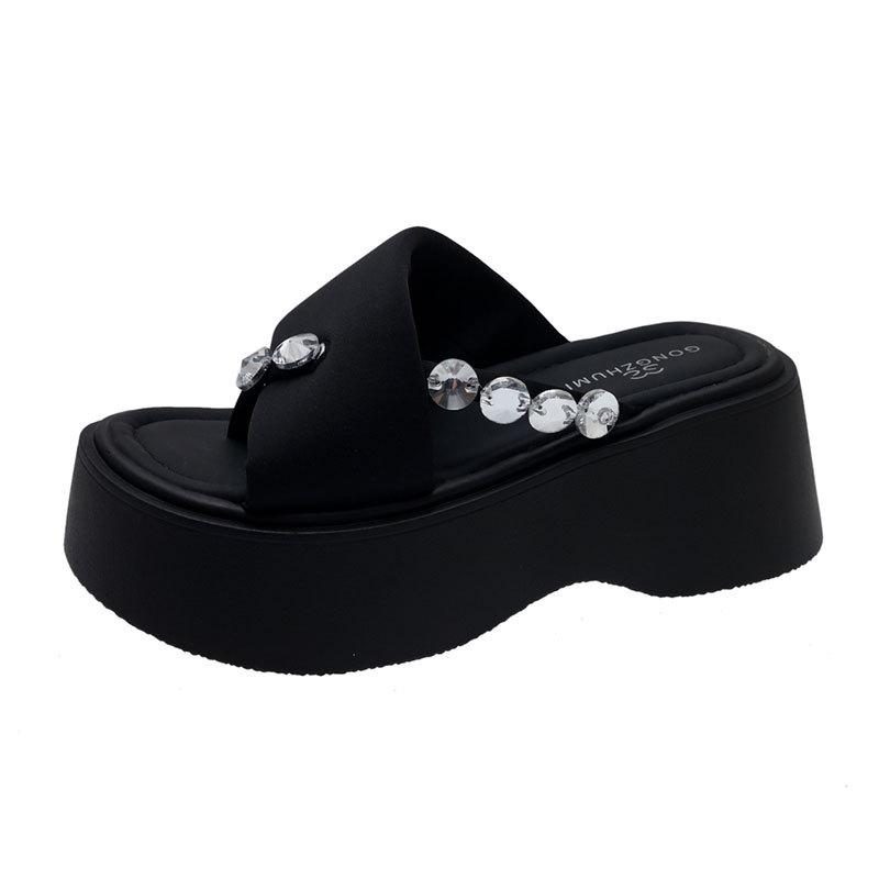 Rhinestone Toe Slippers Women's Summer Wear 2025 New with Skirt Cover Toe Thick Bottom Fashion Beach Cool Slippers