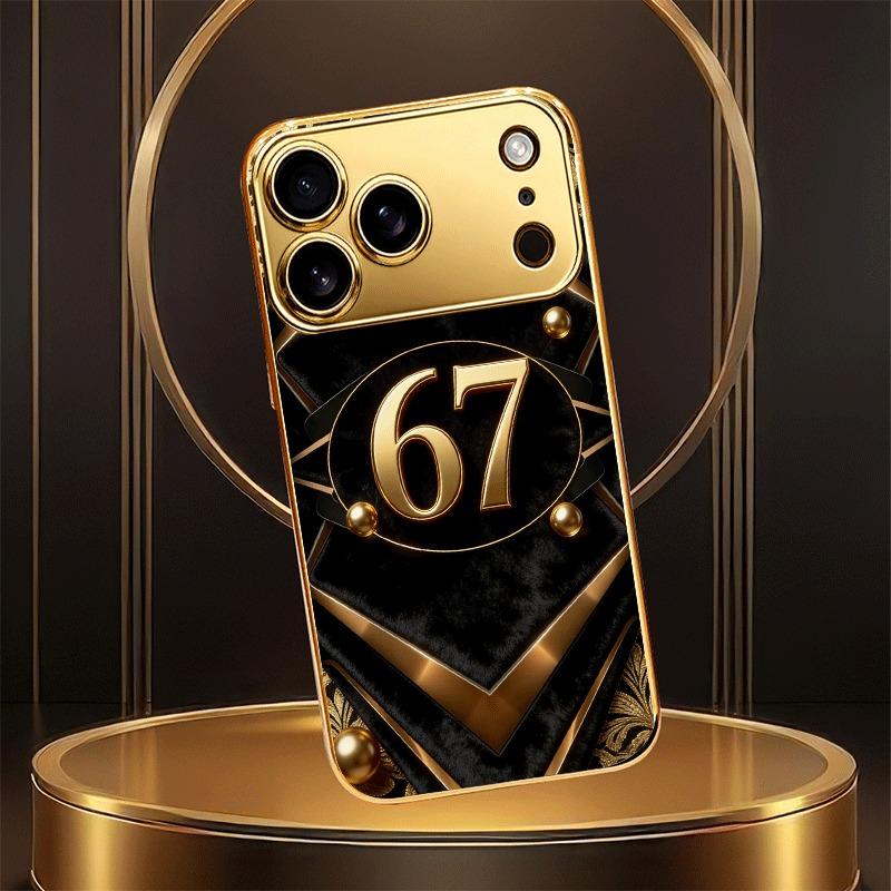 Чехол для телефона из стекла с узором из позолоченных овальных цифр, золотистая металлическая краска, для iPhone 11 12 13 14 15 16 17 Pro Max 14 Plus 17Air 16E