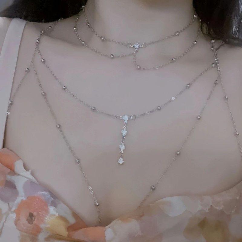 Блестящая Модная Алмазная Цепочка на Ключицы Цепочка на Тело Отделка Сверкающий Алмазный Кулон Нишевое Кисточка Ожерелье Грудная Цепочка Модные Женщины