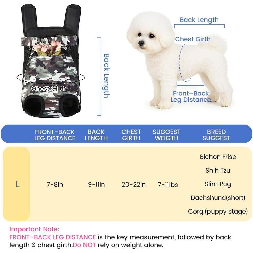 Pet Backpack Carrier for Small to Medium Dogs, 7-11 Lbs, Legs Out Design, Adjustable Chest Bag for Travel, Hiking, and Outdoor A