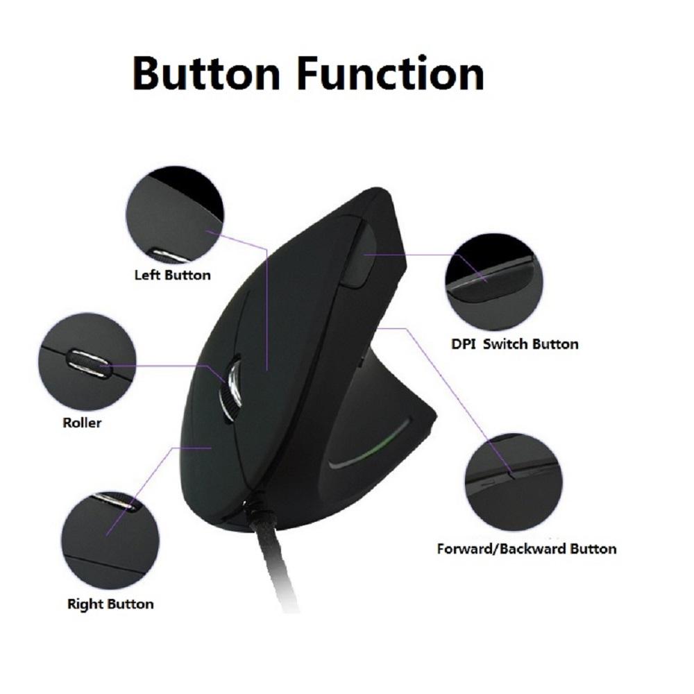 1 x USB Проводная Эргономичная Вертикальная Игровая Мышь Регулируемая DPI Проводная 5-кнопочная Мышь
