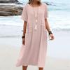 Loose Casual Solid Color Round Neck Short-sleeved Mid-length Dress Woman