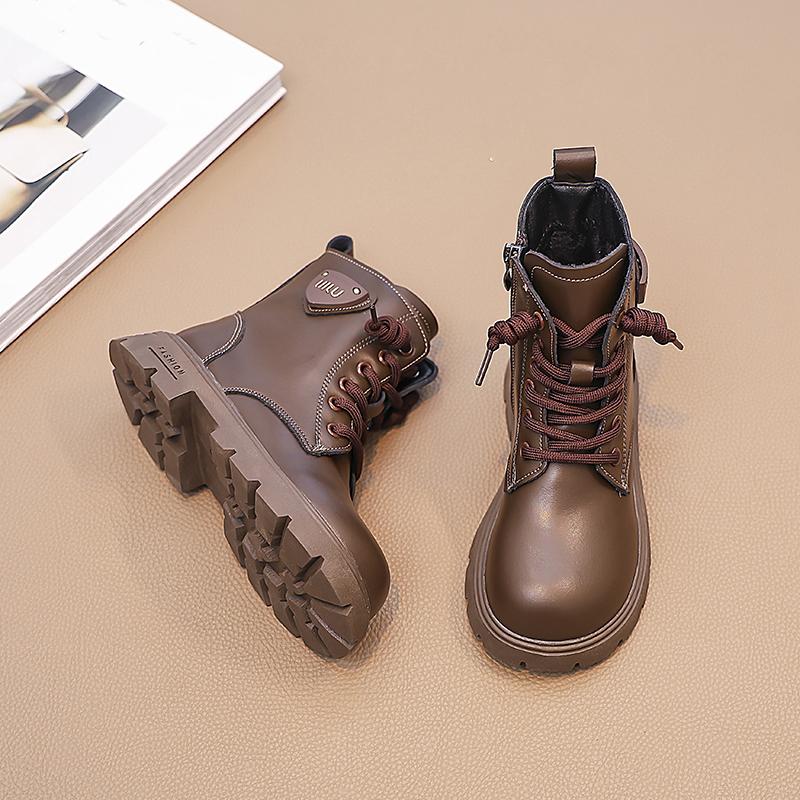 Детская универсальная модная тенденция с плюшевыми теплыми высокими хлопковыми ботинками, повседневными модными ботинками, ботинками средней высоты