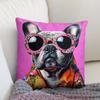 1pc Cute French Bulldog Cushion Cover Polyester 2D Double Sided Print Pink Background Floral for Living Room Bedroom Home Decor