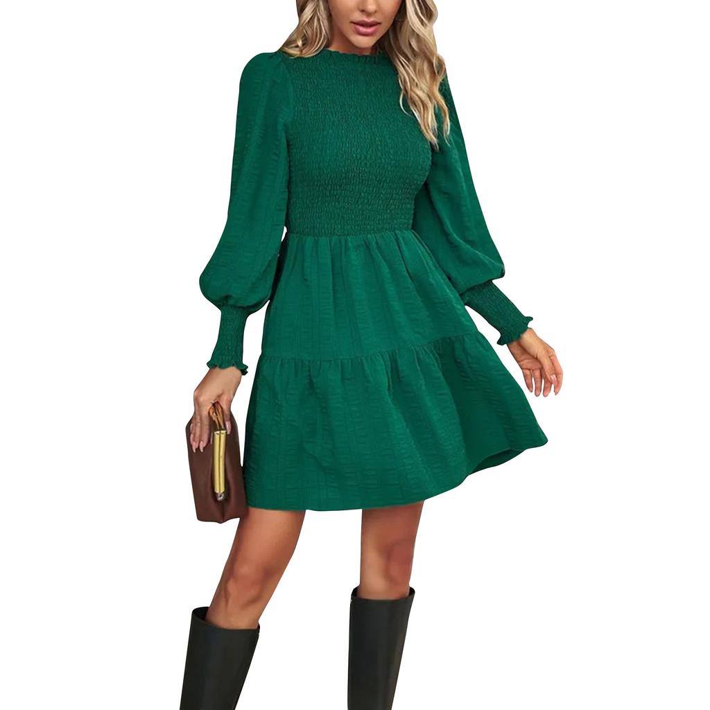 Women's Autumn And Winter Long Sleeve Short Skirt Solid Color Dress