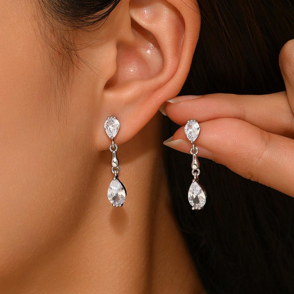 Teardrop Crystal Dangle Earrings for Women Gold/Silver Tone Water Drop CZ Drop Earrings Bridal Wedding Jewelry Gift