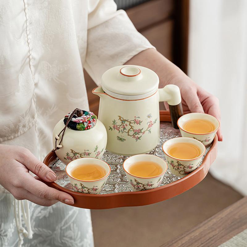 Light luxury travel tea set Huang Ruyao Guochao Peony set Kung Fu teapot Kuaike cup holiday gift opening