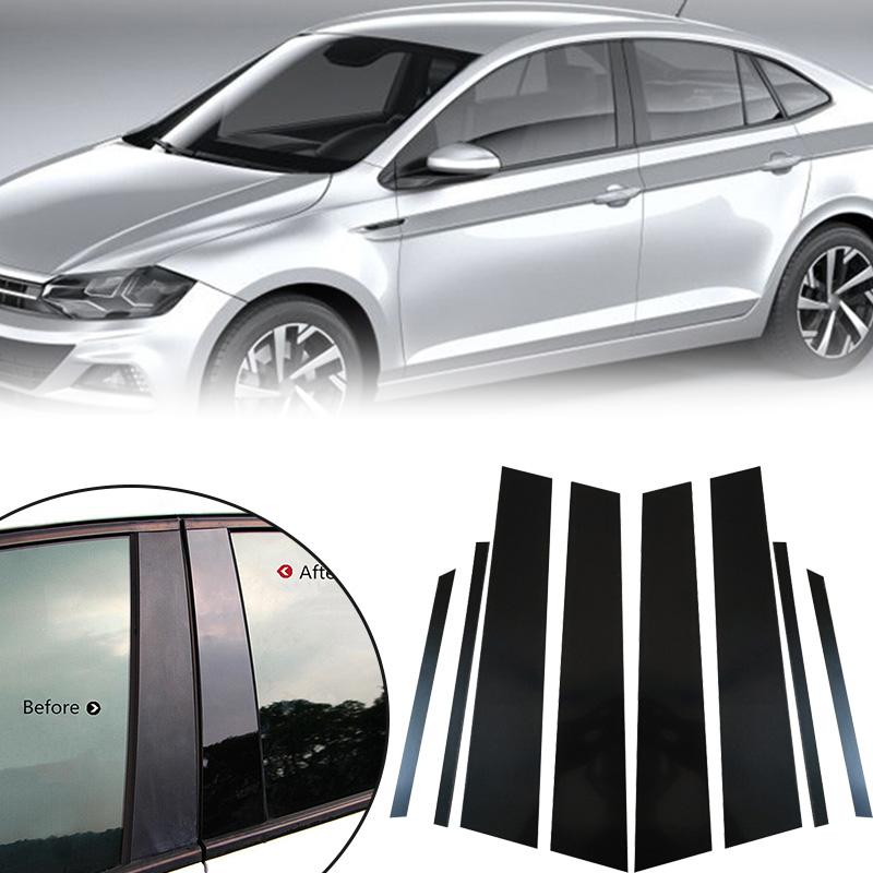 Glossy Black Pillar Posts Window Door Moulding Trim Cover Exterior Accessories Fit Volkswagen Virtus 2018-2023 8pcs/set