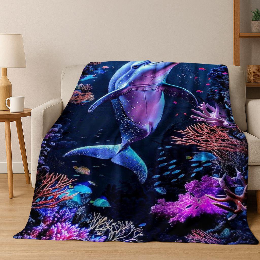 26 Style Underwater World Sea Dolphin Turtle Coral Art Flannel Blanket,Cozy Soft Throw Blanket for Home Bedroom Bed Sofa Kids