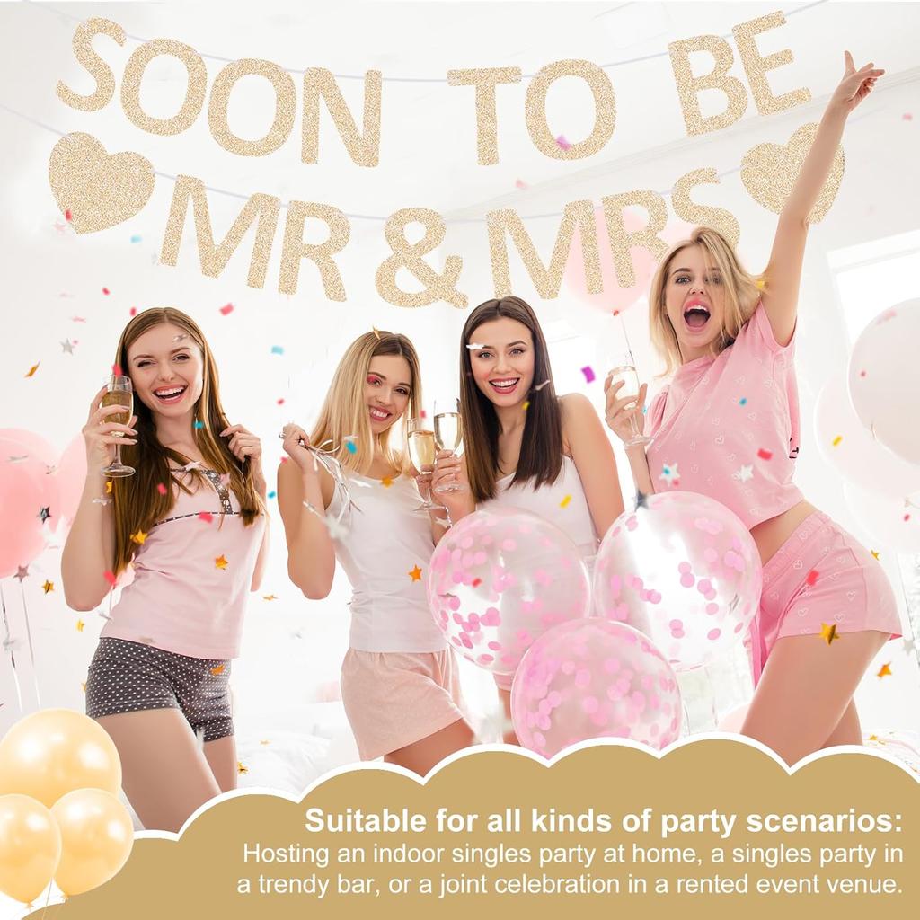 Mr & Mrs Banner Pre-strung Soon To Be Mr and Mrs Sign Glitter Engagement Banner for Bridal Shower Wedding Engagement Bachelorette Party Decorations