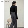 Fake two contrasting color knitted shirts for women, spring style round neck slim fit base shirt, versatile