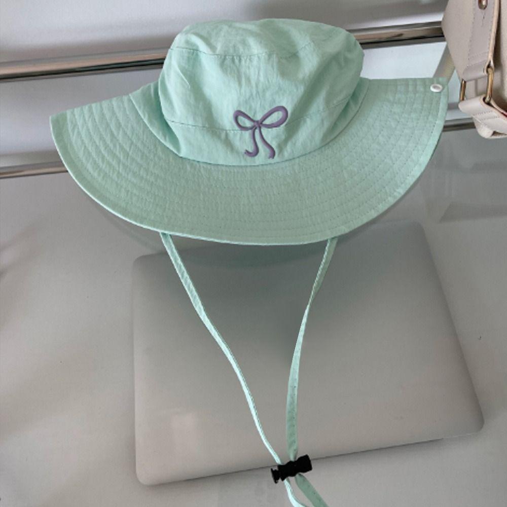 Spring Summer Bucket Hat Sunscreen Bow Strap Bucket Hats New Fishing Caps
