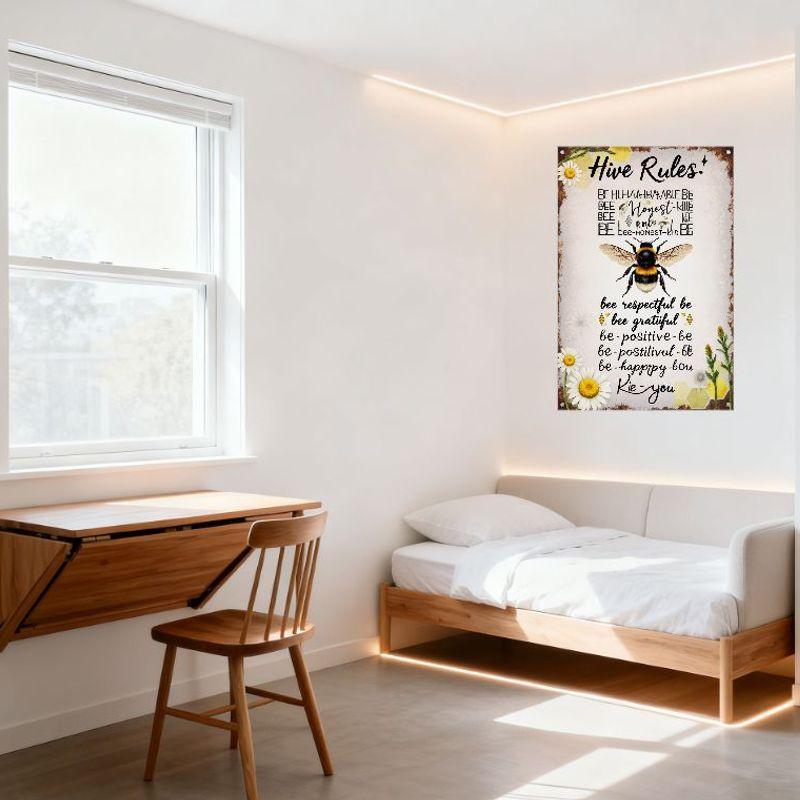 Правила улья Металлическая жестяная табличка на пчелиную тематику Винтажная деревенская Правила жизни Будь скромным Честным Добрым Позитивным Счастливым Декор для дома Кафе Бара
