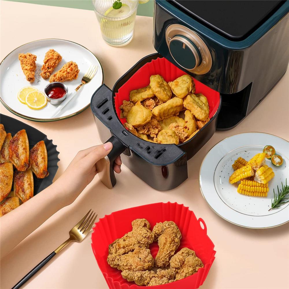 1PC 22cm Reusable Airfryer Pan Liner Accessories Silicone Air Fryers Oven Baking Tray Pizza Fried Chicken Airfryer Silicone Basket