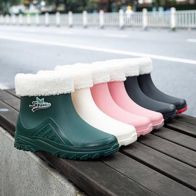 Модная верхняя дождевая обувь женская взрослая короткие резиновые сапоги водонепроницаемая обувь теплая и нескользящая водная обувь студенческие короткие резиновые сапоги мода