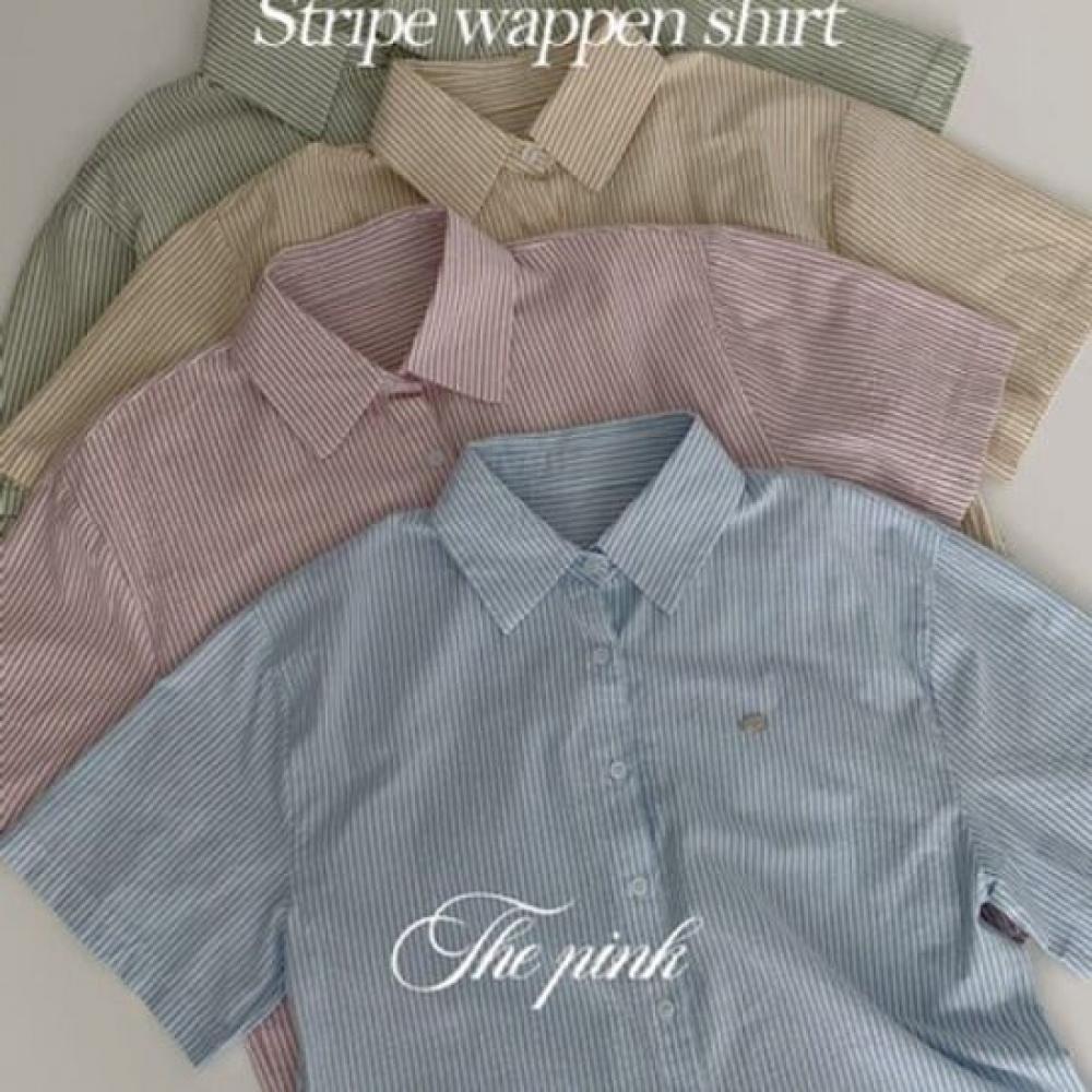The Pink Men Loose Fit Stripe Wappen Short Sleeve Shirt Mdp