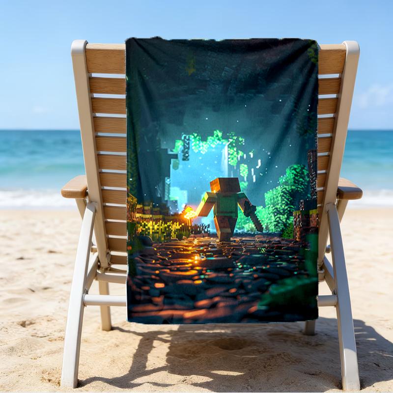 proof beach towel with a Minecraft11 pattern - soft,absorbent,quick-drying,machine washable - perfect for swimming,camping,bathing