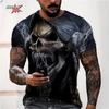 Летний топ с круглым вырезом и 3D принтом черепа в стиле хоррор, модная повседневная мужская футболка с коротким рукавом