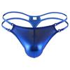 Men Faux Leather Thong Low-rise Thin Straps Hollow Out Briefs U-convex Solid Color