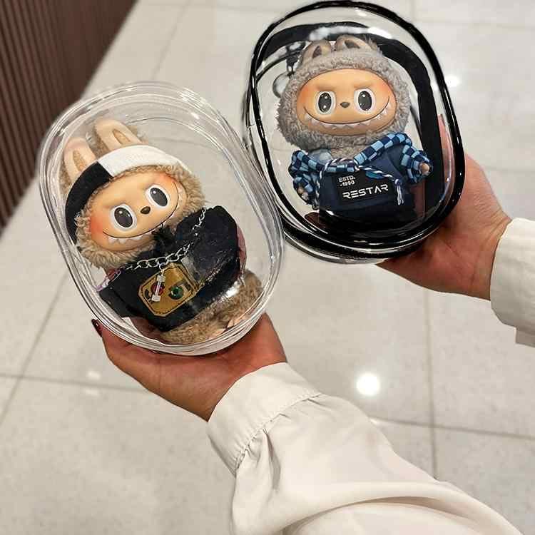 Прозрачный защитный кейс-органайзер для кукол Лабубу 15-17 см, сумка для демонстрации на улице с брелоком, аксессуары для кукол