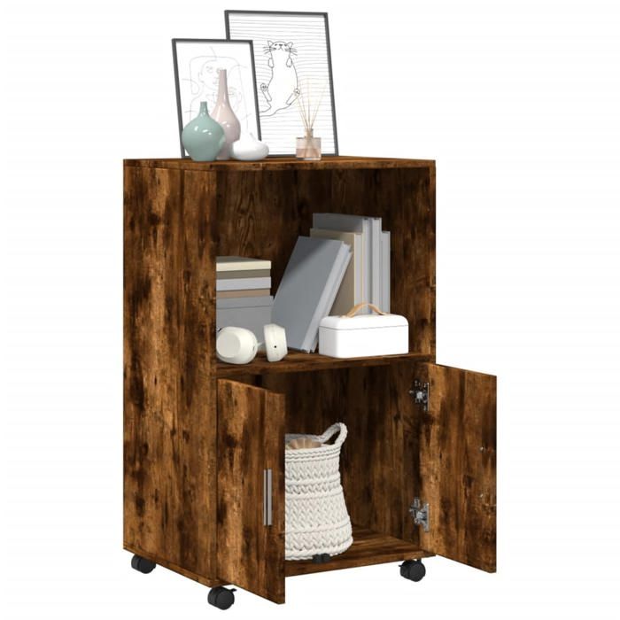 VidaXL Armoire à roulettes chêne fumé 55x40x91 cm bois d'ingénierie, classeur, armoire de classement pour maison, classeur 853186