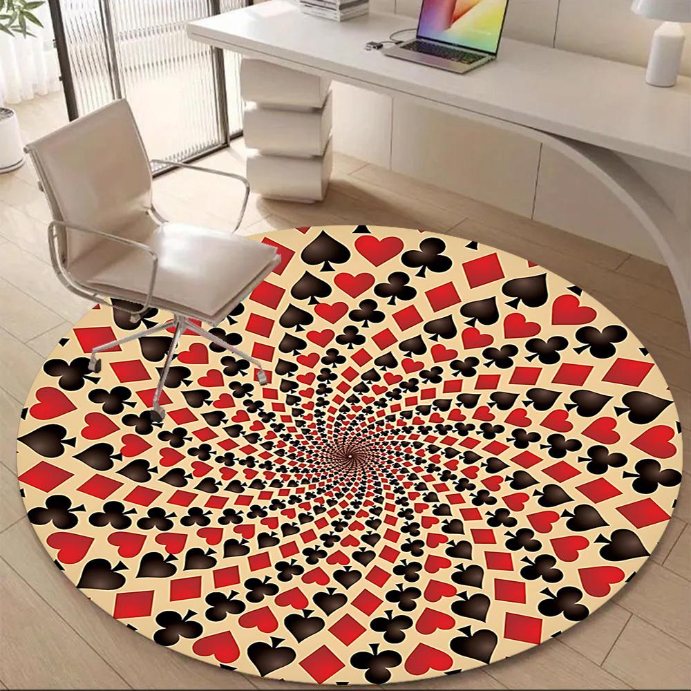 1pc Playing Cards Pattern Office Round Area Rug, Indoor Mat Suitable ForOffice, Under Office Chairs Bedroom Living Room Home Decor, Room Decot269