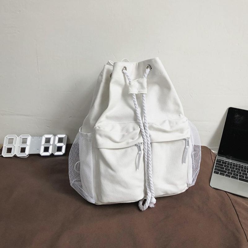 Drawsting Backpacks For Women Casual Canvas Lady Backpacks Light Weight Students Shoulder Bag Large Capacity Travel Rucksack CLE