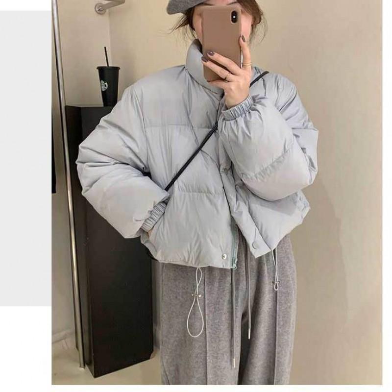 Womens Short Cotton Puffer Jacket Loose Stand Collar Thick Casual Winter Coat Petite Women