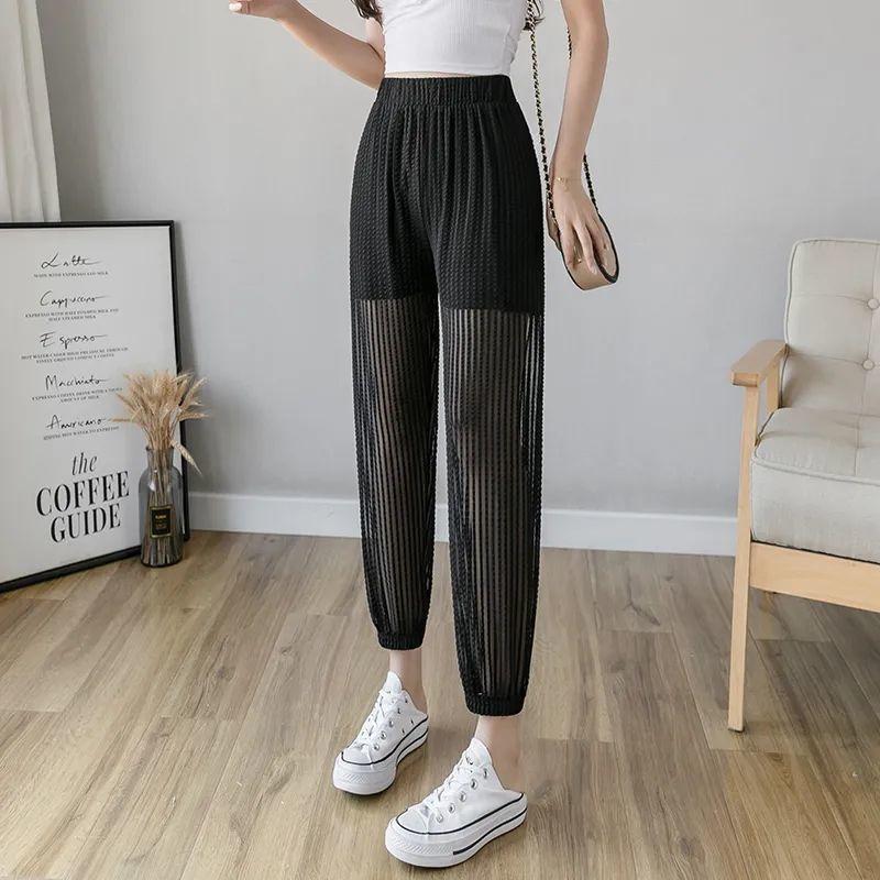 Lantern Pants Women's Loose Chiffon Summer Mosquito Proof Pants Thin Mesh Nine Point Strap Halen Pants