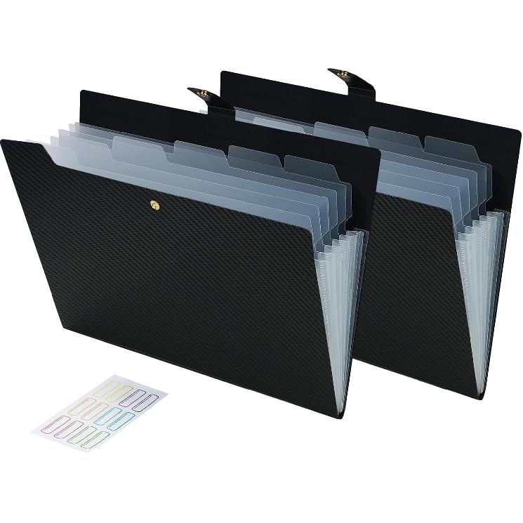 2PCS Expanding File Folder 7 Pocket Letter Size Accordion File Organizer with Labels Portable Document Paper Bill Receipt Organizer for School Office