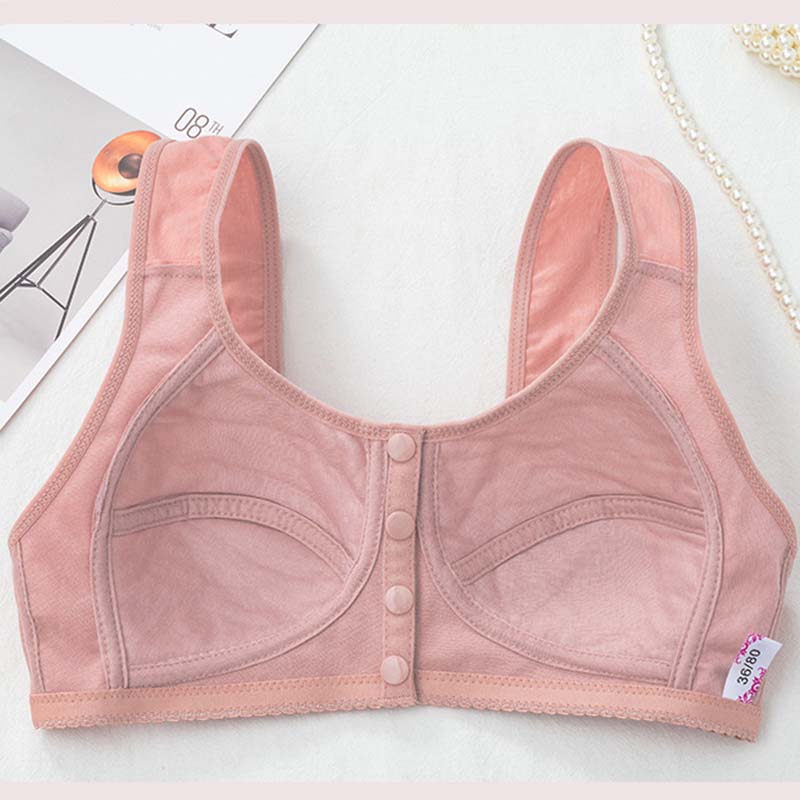 Cotton Bra Mom's Large Sports Underwear Women's Underwire Vest Style Bra Thin Soft and Comfortable Front Opening Buckle