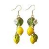 Lemon Fruit Earrings, 925 Sterling Silver Earrings for Women, Simulation Creative Handmade Cute Strawberry Raspberry Dangle Drop Jewelry