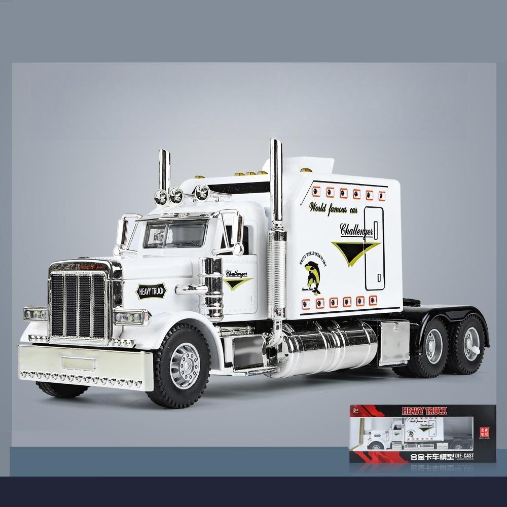 Масштаб 1/24, статическая модель автомобиля из автомобильного сплава с головкой американского прицепа и башней с функцией флэш-музыки, подходит для энтузиастов игр