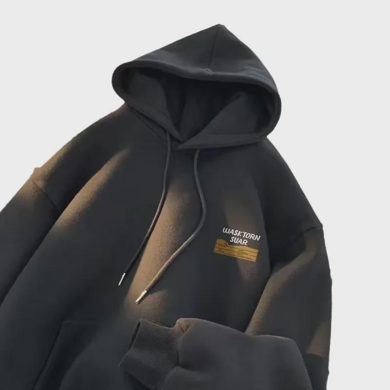 Толстовка большого размера American Retro Boys' Plus Velvet для осени/зимы — модный и свободный свитер