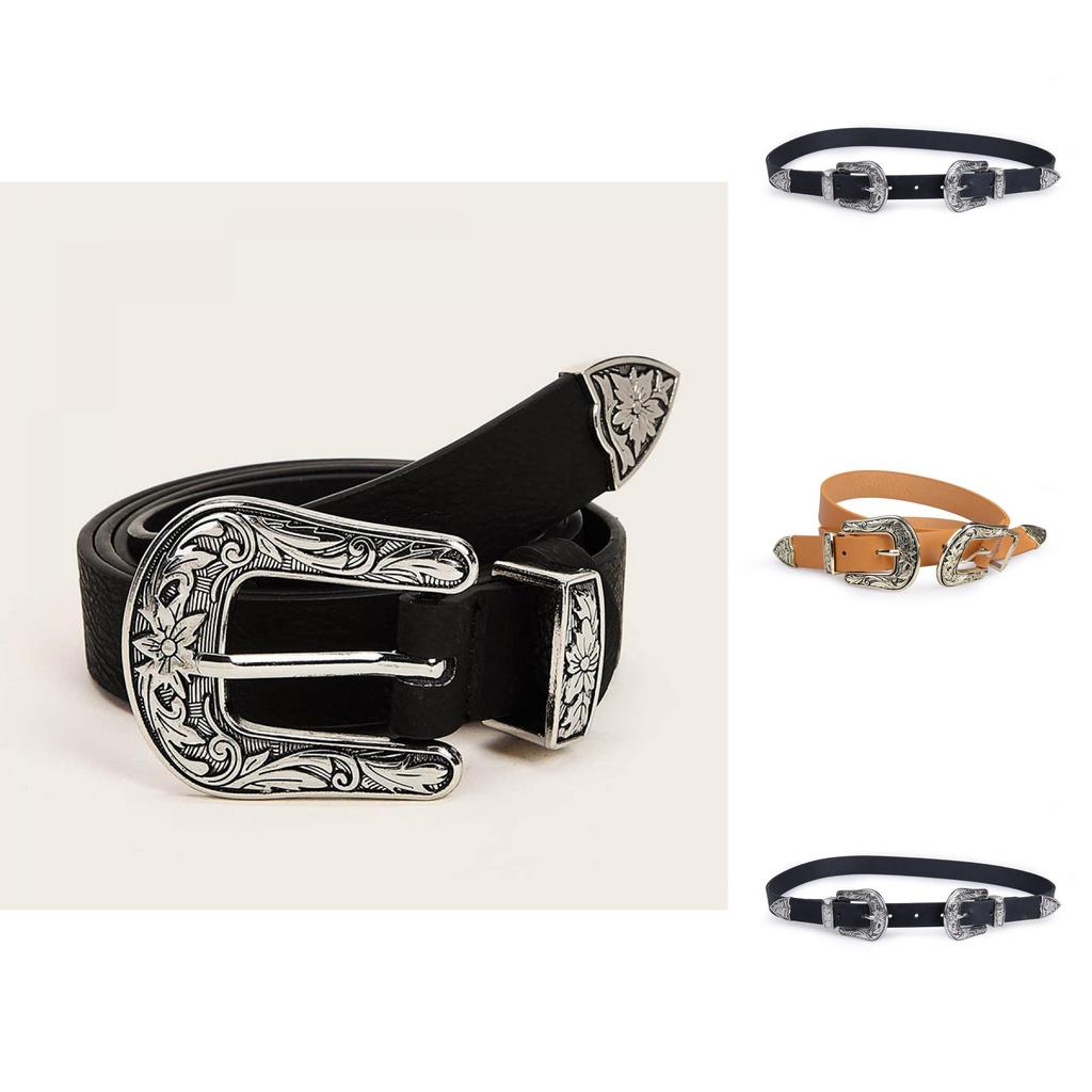 Vintage Floral Design Womens Faux Leather Belt With Alloy Buckle