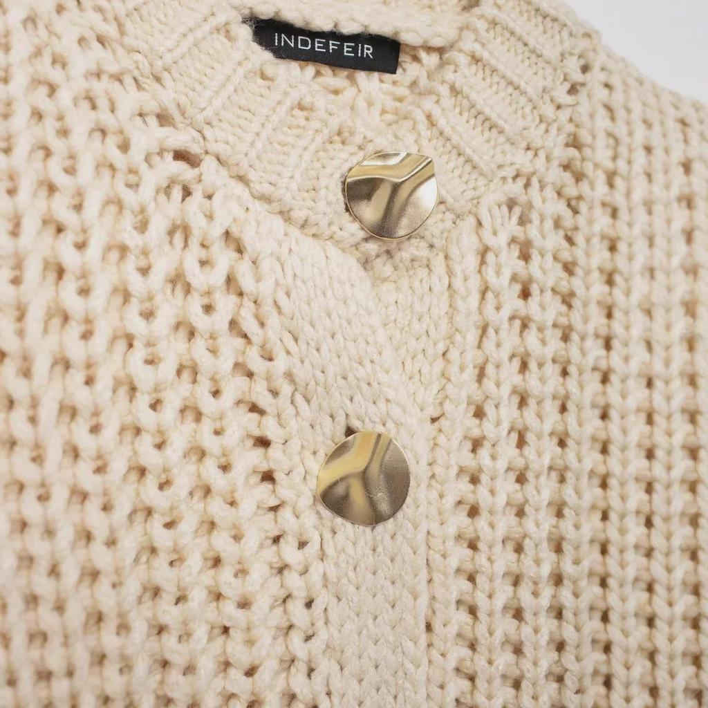 ZA Женский свитер-кардиган крупной вязки с круглым вырезом в европейском и американском стиле 5802113