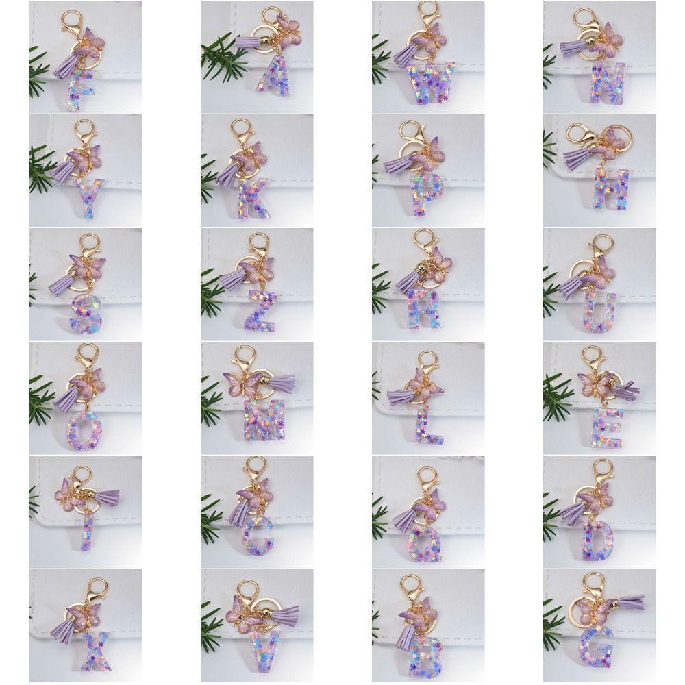 Инициалы алфавита фиолетовые снежинки брелок с буквами от А до Я 26 брелок с алфавитом подарки на день рождения