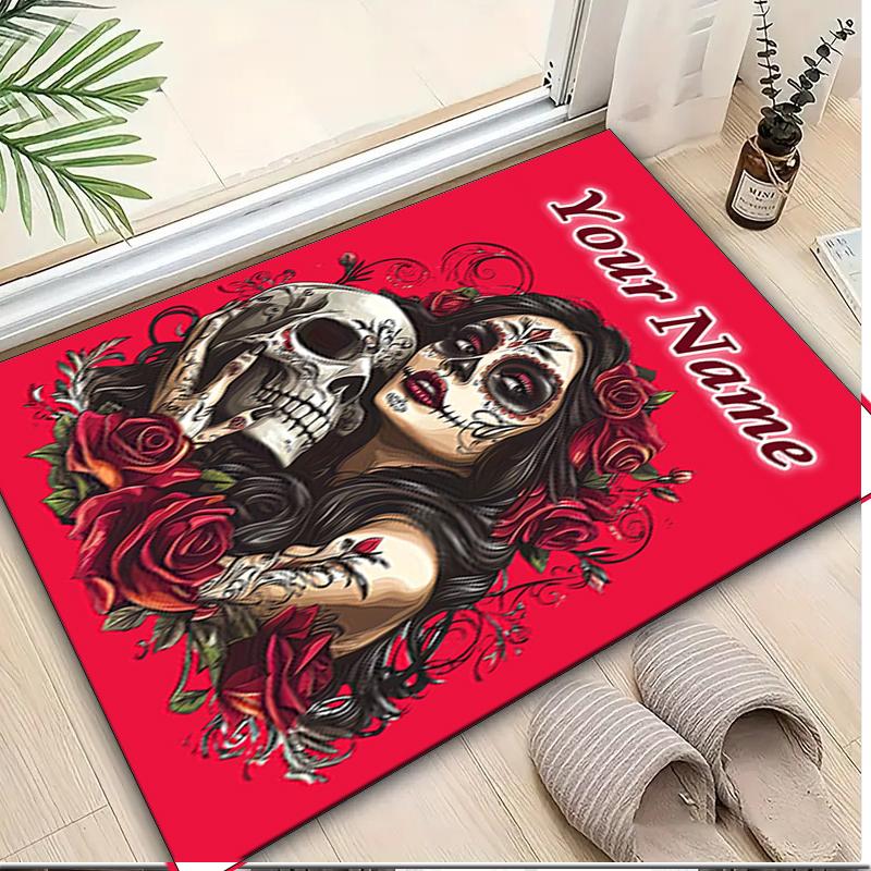 1PC Custom Name Day Dead Art Theme Floor Mat Ideal for Living Room, Game Rooms, Office, Bedroom, Office Floor Mat , Floor Mats for Home