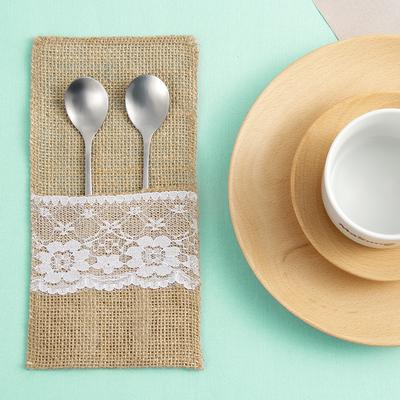 50 шт. Джутовый мешочек для столовых приборов с кружевом, Свадебная посуда, Принадлежности для вечеринки, Держатель, Мешковина, Рустикальный, Джут, Аксессуары для украшения стола