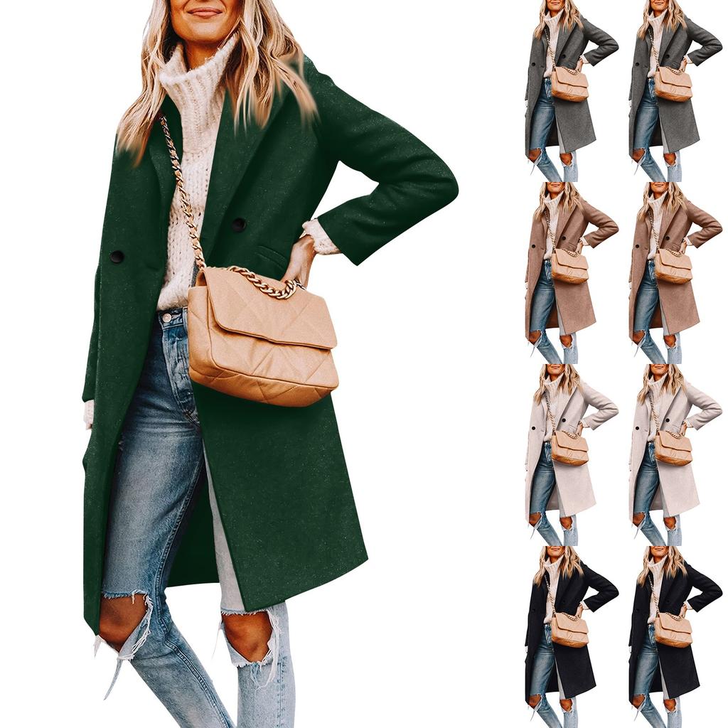 Женское шерстяное однотонное пальто повседневное однобортное пальто с заостренными лацканами