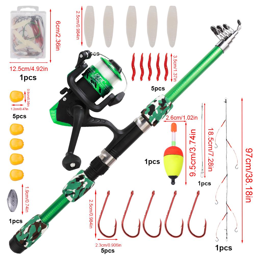 FTK Complete Fishing Kit: 1.8m/5.91ft Lightweight Fibreglass Spinning Rod and Reel Combo Cool Pack - for Fresh and Salt Water, Hooks