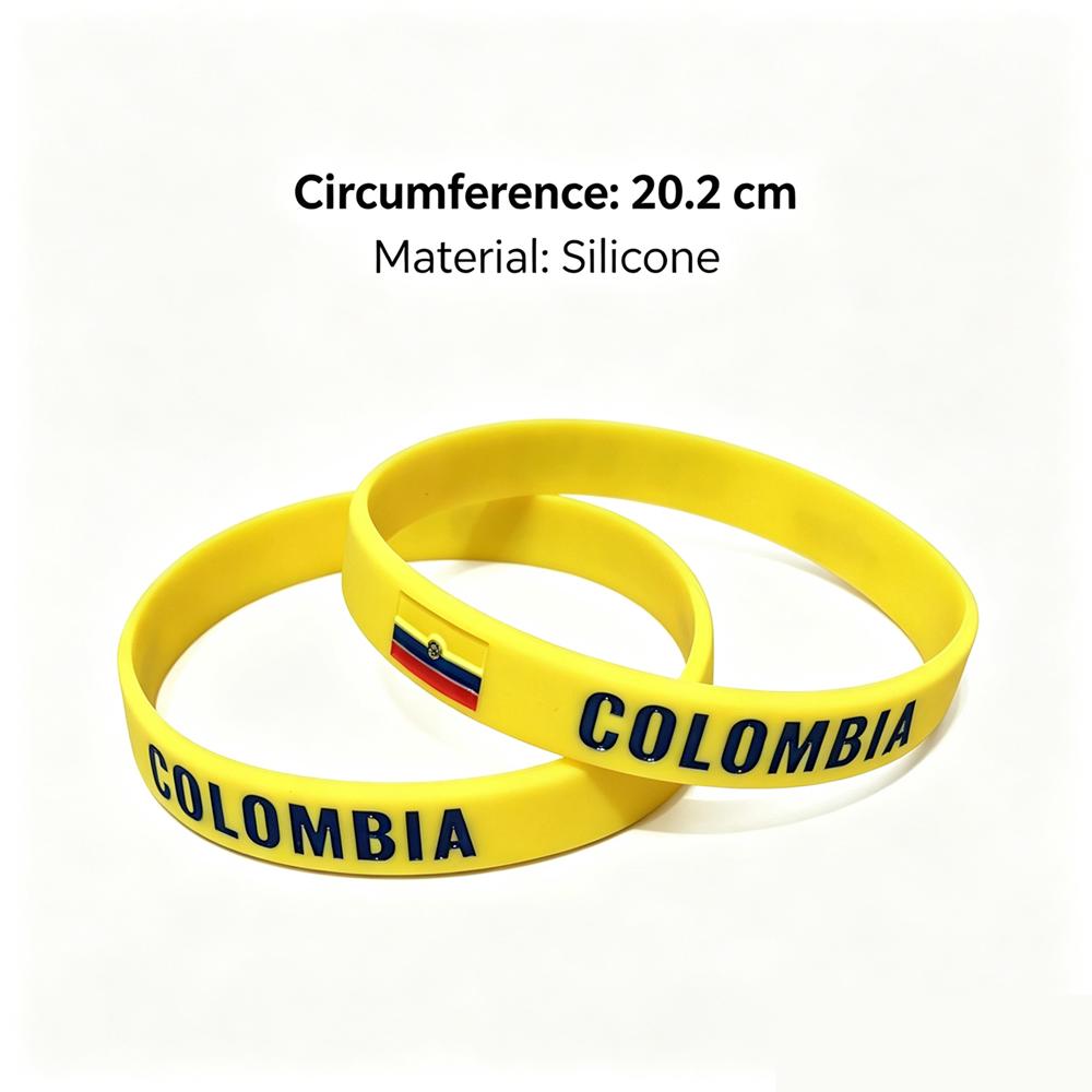 2pcs Colombia Silicone Bracelets National Flag Debossed Wristband Stretch Rubber Fashionable Wristwear Sport Game Partty gift