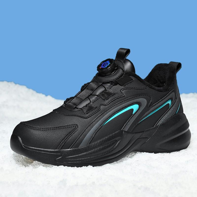 Youth style shoes Warm Lined Rotating Buckle Running Shoes Kids Boys Slip-On Sneakers With Waterproof Synthetic Upper