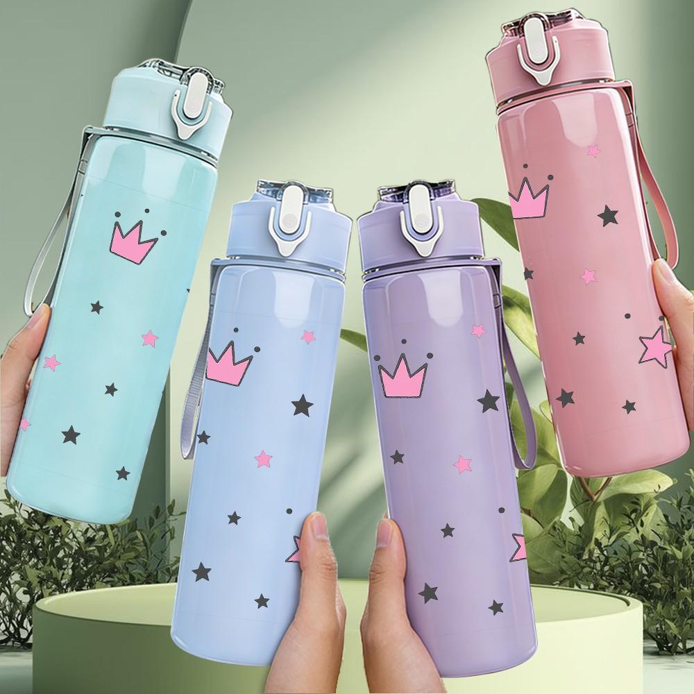 1PC Crown Star Princess Pattern 750ml Color Plastic Sports Water Bottle Leakproof Flip Straw Lid Suitable for Sports Office Home Use