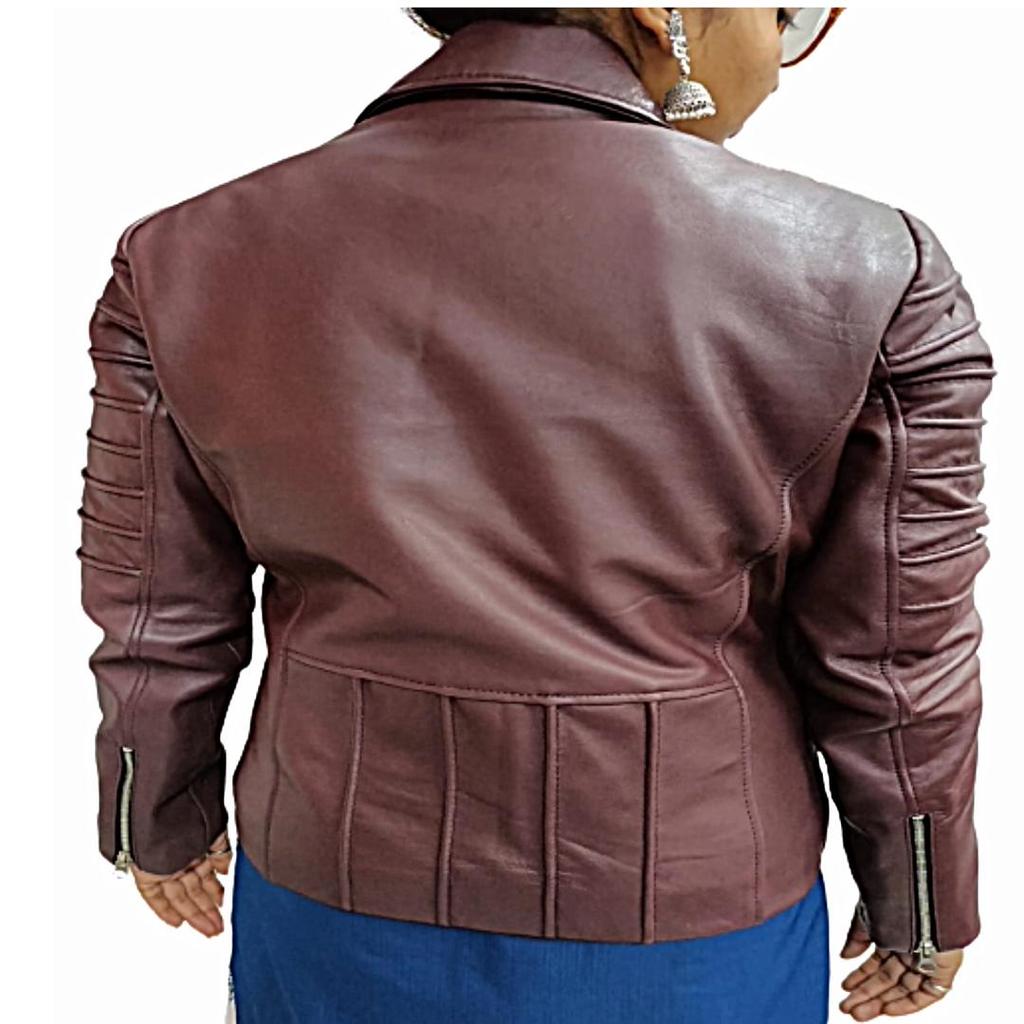 Women's Burgundy REAL Sheepskin Leather, Biker Motorcycle Jacket, Moto Jacket,Quilted Style,Real Cafe Racer Leather Jacket,Christmas Gift For Her