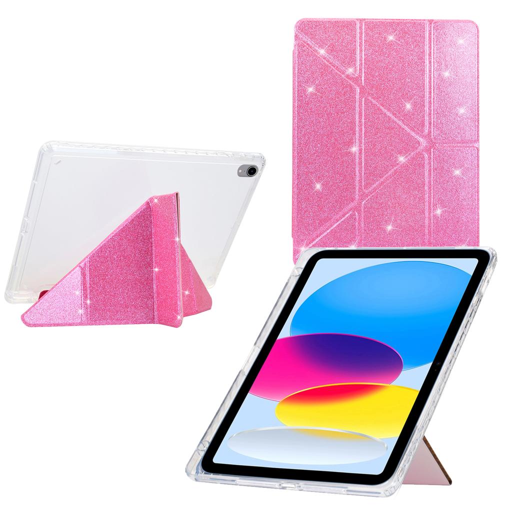 For iPad (2025)/10.9 (2022) Case Y-Fold Stand Glitter Leather TPU Acrylic Clear Tablet Cover
